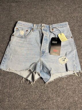Levi's Light Blue Ribcage Super High-Rise Denim Shorts Size 30 NWT
